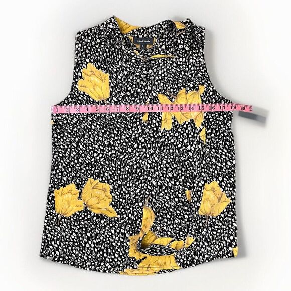 Modcloth‎ Black Yellow Floral Sleeveless Casual Blouse Top Bow Sz S - Picture 6 of 7